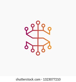 Letter S Technology Logo  line Icon With communication Symbol