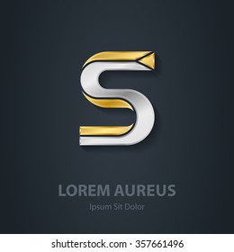 Letter S. Template for company logo. 3d Design element or icon. Vector elegant gold and silver font.
