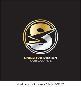 Letra S. Plantilla para el diseño creativo del logotipo con elemento de icono de círculo. fuente de oro y metal elegante vectorial.
