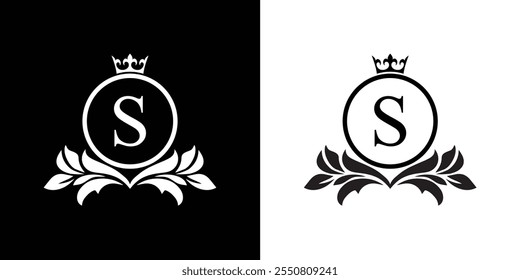 letter S template logo Luxury letter with crown. Monogram alphabet . Beautiful royal initials letter.	