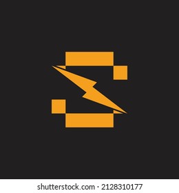 Buchstabe s Donner-Symbol mit elektrischem Symbol einfache geometrische Logo, Vektorgrafik