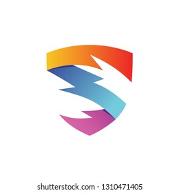 Letter S Thunder Shield Logo Vector