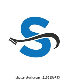 Buchstaben S mit Logo-Design für den Tooth-Brush für Zähne-Pflegelogo-Vorlage