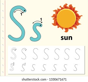 Letter S tracing alphabet worksheets illustration