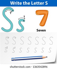 Letter S tracing alphabet worksheets illustration