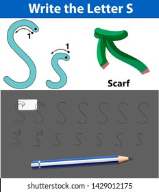 Letter S tracing alphabet worksheets illustration