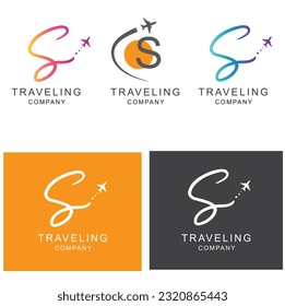 Letter S, travel logo design with a small plane.