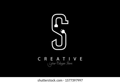 Letter S Trendy Design Logo Concept. Creative Icon Logo with Wire Plug and Socket Vector Illustration.