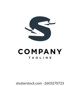 Letter S Triangle Bricklaying Trowel Logo Icon Vector