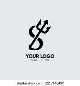 Letter S Trident Logo Design Icon Vector Emblem Graphic Illustration