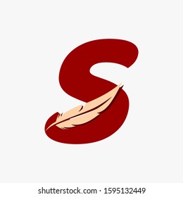 Letter S with typography with feather