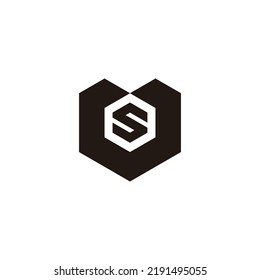 Letter S U heart, shaped hexagon geometric symbol simple logo vector