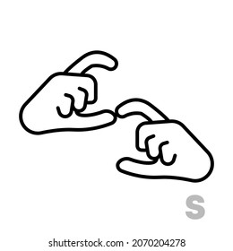 Letter S Universal and handicapped hand alphabet letter. Simple clear linear letter S, hand language. Learning the alphabet, non-verbal deaf-mute communication, expressive gestures vector.