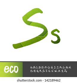 Letter S, Uppercase And Lowercase Variants. Green leaf textured alphabet, vector.