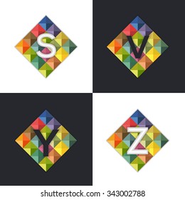 Letter S, V, Y, Z Symbol Triangle Low Poly Style Vector Graphic Icons, Logo, Sign Template