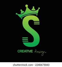 letra "S" diseño vectorial con corona, fondo verde