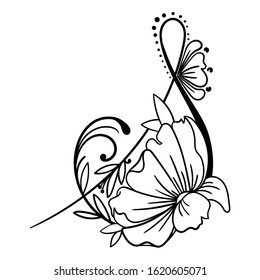 Letter S. Vector hand drawn letter with in full bloom flower. Floral letter for your designs: logo, label, stamp, print, monograms, emblems.