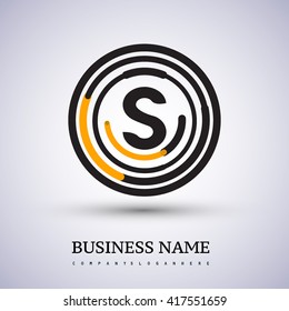 Letter S vector logo symbol in the circle thin line colored black and yellow. Design for your business or company identity.