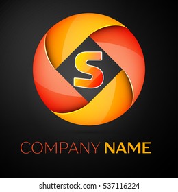 Letter S vector logo symbol in the colorful circle on black background. Vector template for your design