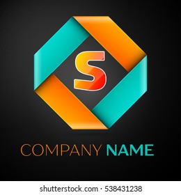 Letter S vector logo symbol in the colorful rhombus on black background. Vector template for your design