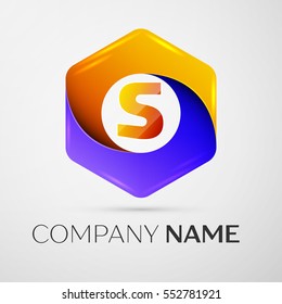 Letter S vector logo symbol in the colorful hexagonal on grey background. Vector template for your design