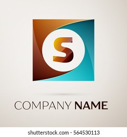 Letter S vector logo symbol in the colorful square on grey background. Vector template for your design