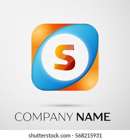 Letter S vector logo symbol in the colorful square on grey background. Vector template for your design