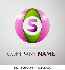 Letter S vector logo symbol in the colorful circle on grey background. Vector template for your design