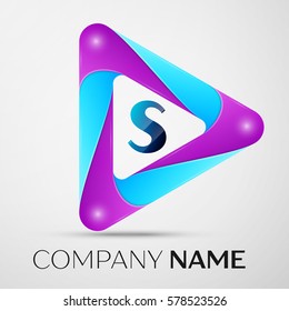 Letter S vector logo symbol in the colorful triangle on grey background. Vector template for your design