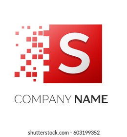 Letter S vector logo symbol in the colorful square with shattered blocks on white background. Vector template for your design