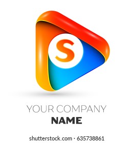 Letter S vector logo symbol in the colorful triangle on grey background. Vector template for your design