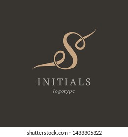 Letter S vector logo. Vintage Insignia and Logotype. Business sign, identity, label, badge initials. Monogram design elements, graceful template. Calligraphic elegant logo design.
