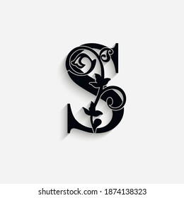 letter S. Vintage black flower ornament initial letters.  Alphabet. Logo vector 
