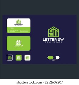 letter s w with home logo design graphic template