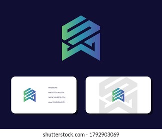 Letter S W logo design with business card vector template. creative minimal monochrome monogram symbol. Premium business logotype. Graphic alphabet symbol for corporate identity