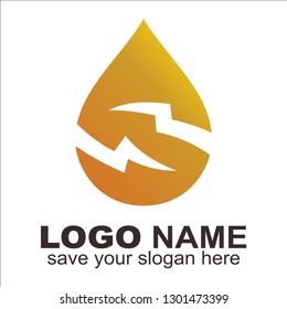 Letter S + Water drop logo, Initial S thunder in water drop shape. logo for oil,gas and water company