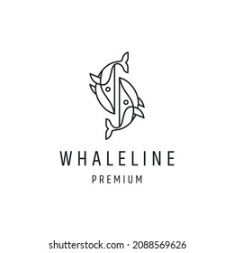 Letter S Whale Logo design with Line Art On White Backround