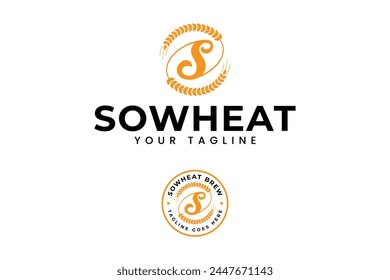 letter S with wheat swirl logo design for farm and food business label brand identity