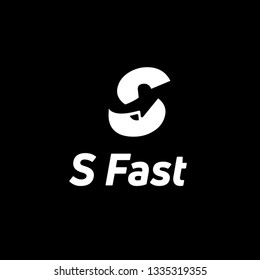 Letter S white logo with negative space arrow logo for business, transportation, delivery company isolated on black background. - Vector Illustration