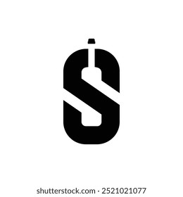 Letter S with wine bottle negative space modern bar logo