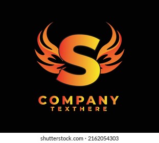 Buchstabe S mit dem Wing-Logo. Farblogo für Flammen oder Feuer-Farbverlauf.