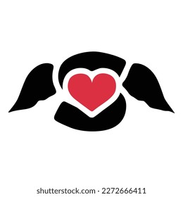 Letter s with wings and heart symbol doodle icon  illustration