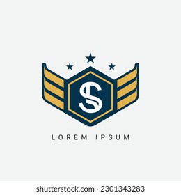 Letter S With Wings Sign And Illustration Modern Crown, Shield Luxury Logo Design Icon