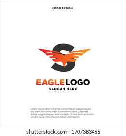 Letra S con alas. Plantilla para logotipo, etiqueta, emblema, signo, sello. Ilustración vectorial.