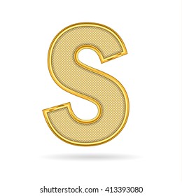 letter S in wire gold metal isolated on white background 