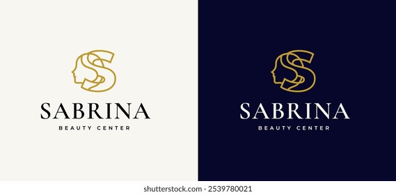 Letra S com design de logotipo de ícone de rosto de mulher. Logotipo do rosto da mulher na letra S. Letra S Símbolo para a beleza Spa Mulher face ícone identidade. Elemento vetorial do alfabeto