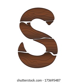 Letter S from wood isolated on the white. Vector