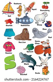 Letter S, words starting with the letter S, objects