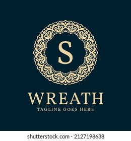 letter S wreath circle frame luxurious vector logo design