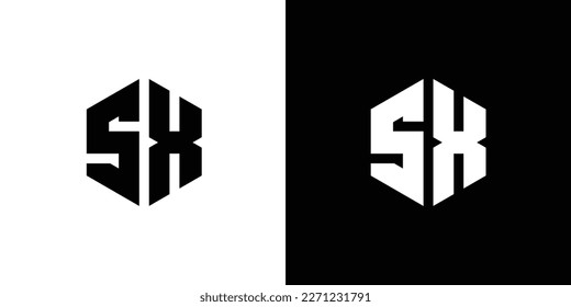 Letter S X Polygon, Hexagonal Minimal Logo Design On Black And White Background
